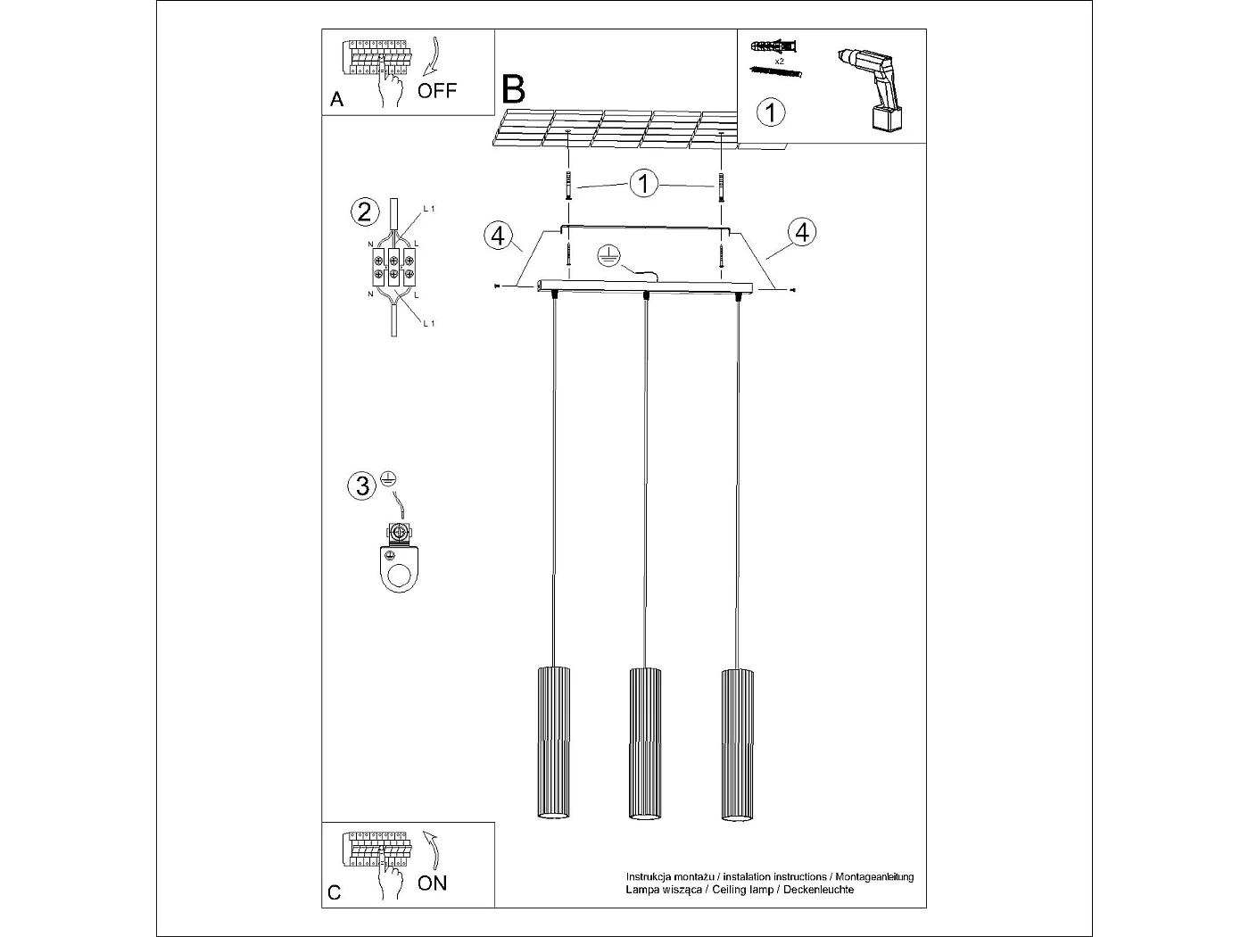 Lampe À Suspension Karbon Minimaliste En Aluminium - 3 Sources Lumineuses - L.45 X H.98 Cm - Beige