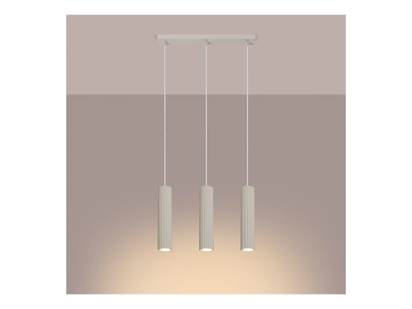 Lampe À Suspension Karbon Minimaliste En Aluminium - 3 Sources Lumineuses - L.45 X H.98 Cm - Beige