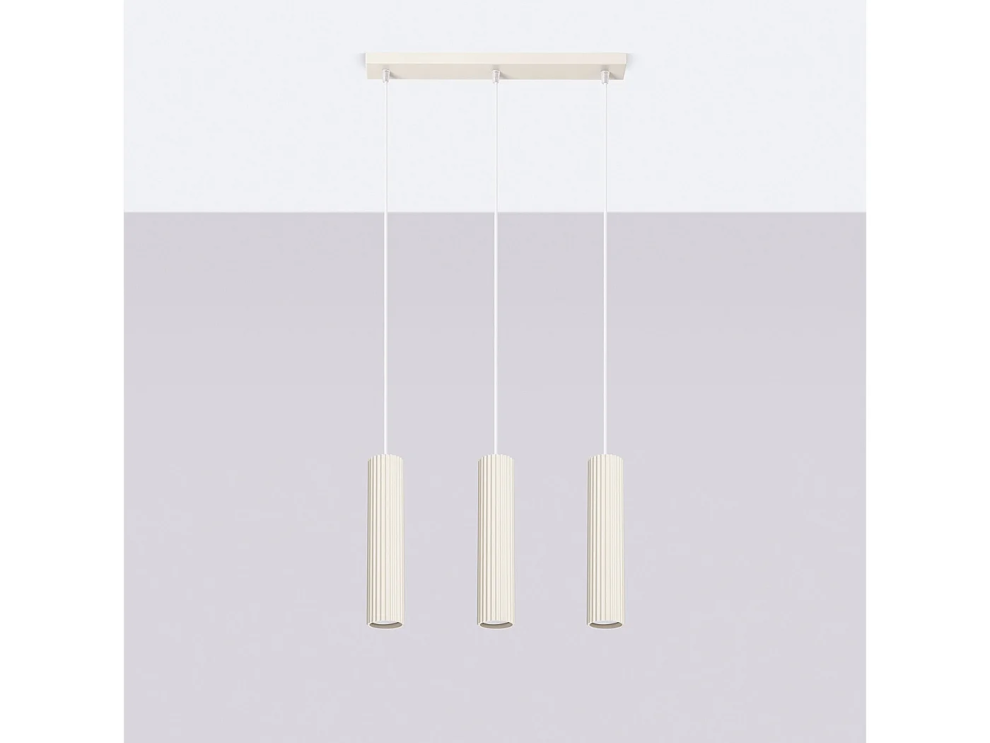 Lampe À Suspension Karbon Minimaliste En Aluminium - 3 Sources Lumineuses - L.45 X H.98 Cm - Beige