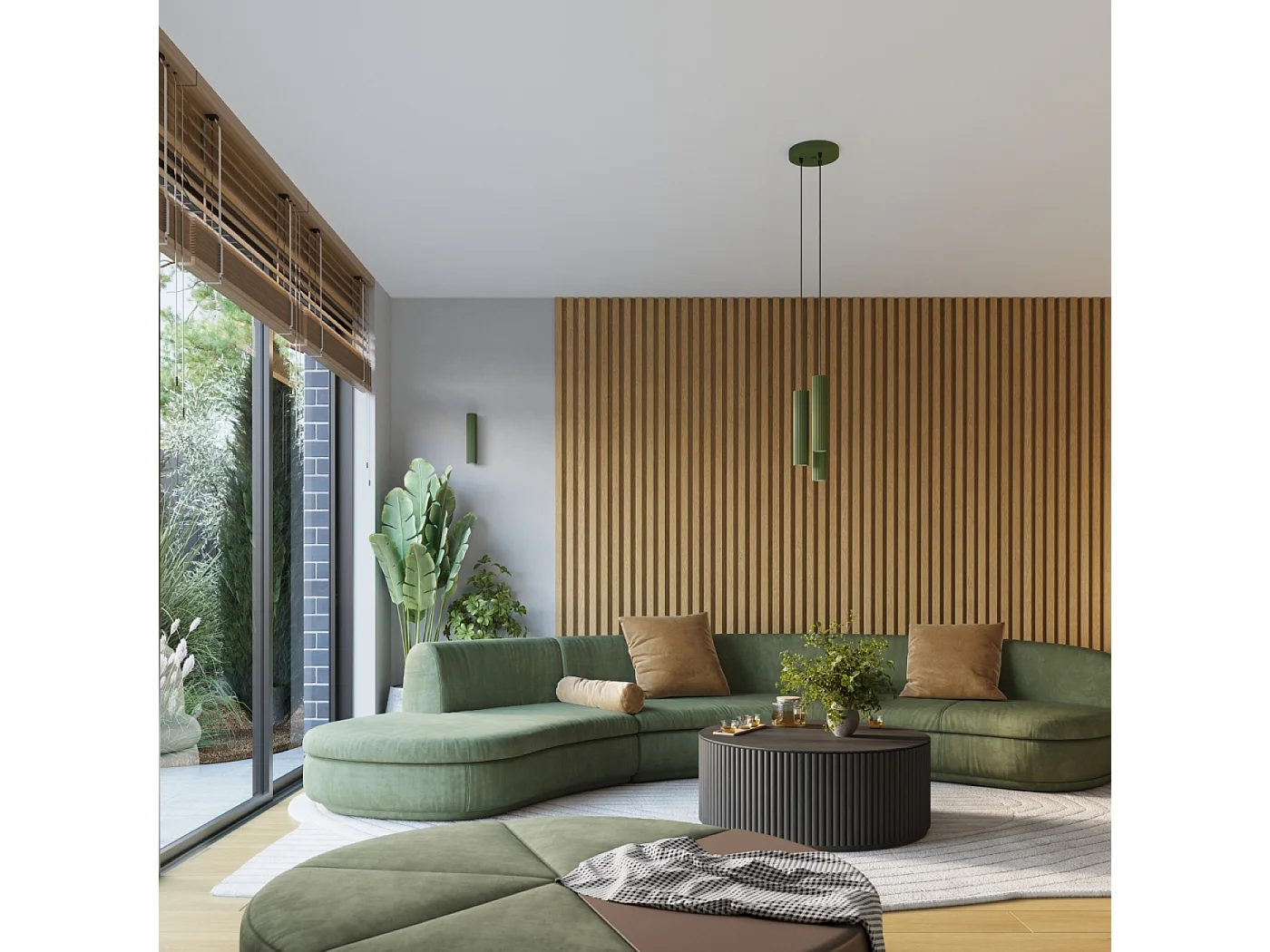 Lampe À Suspension Karbon Minimaliste En Aluminium - 3 Sources Lumineuses - L.19,5 X H.108 Cm - Vert Olive