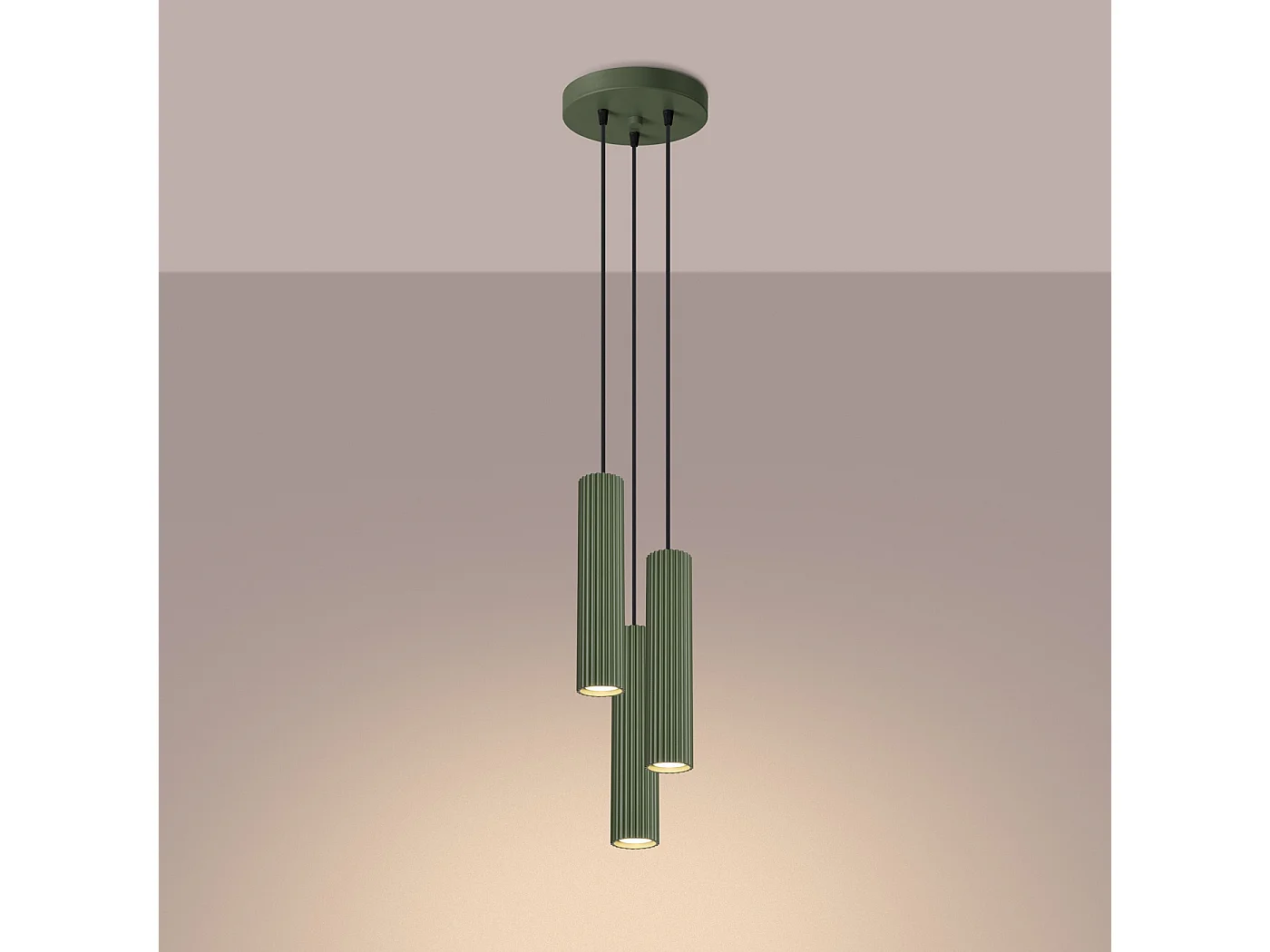 Lampe À Suspension Karbon Minimaliste En Aluminium - 3 Sources Lumineuses - L.19,5 X H.108 Cm - Vert Olive