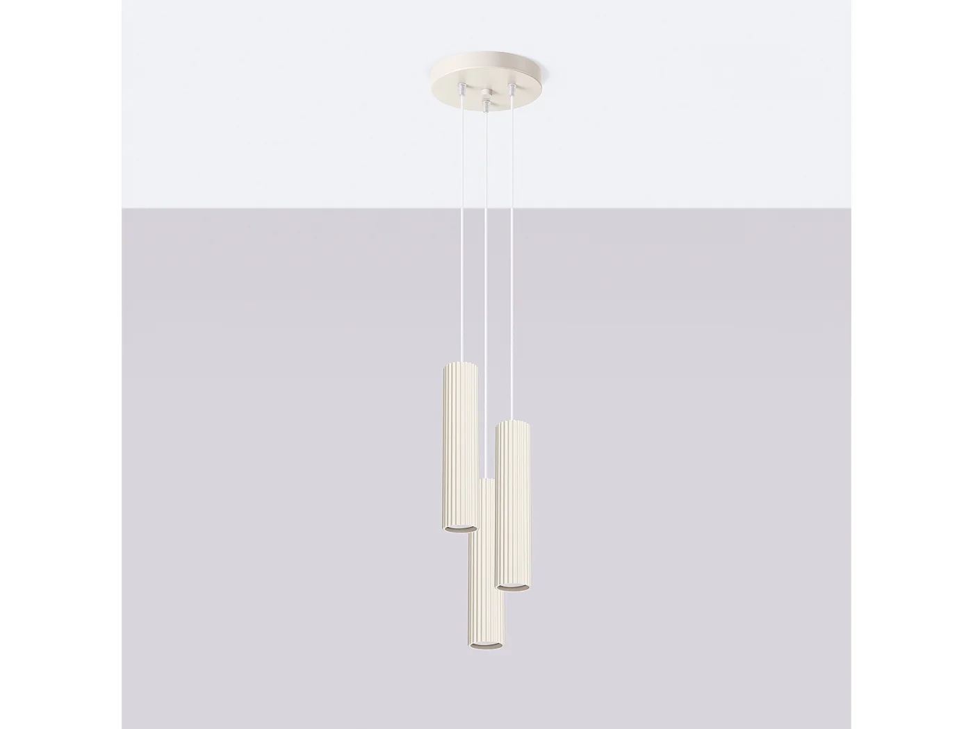 Lampada A Sospensione Karbon Minimalista Di Alluminio - 3 Sorgenti Luminose - L.19,5 X A.108 Cm - Beige
