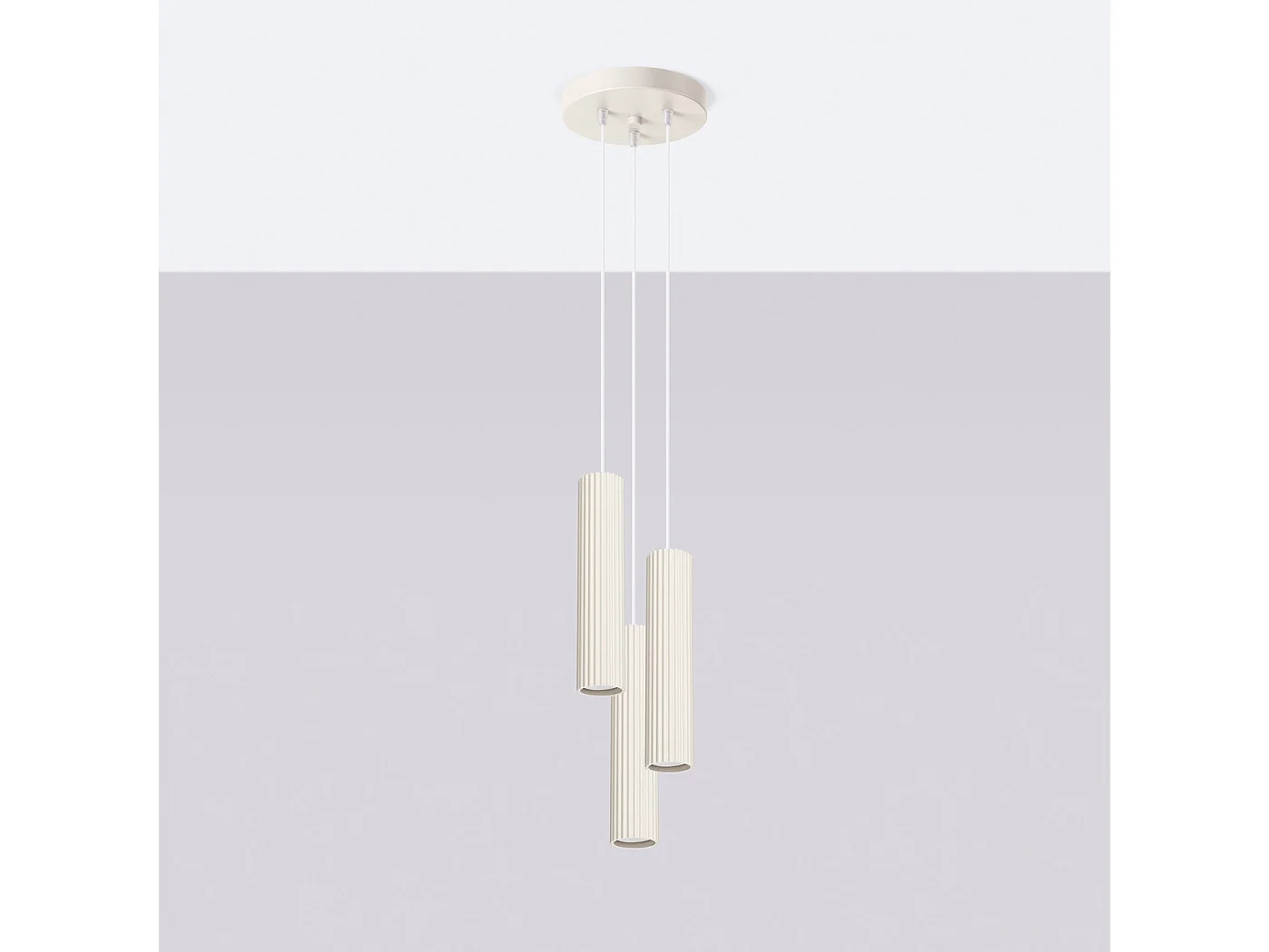 Lampe À Suspension Karbon Minimaliste En Aluminium - 3 Sources Lumineuses - L.19,5 X H.108 Cm - Beige