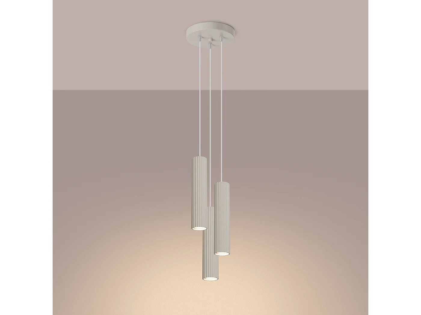 Lampe À Suspension Karbon Minimaliste En Aluminium - 3 Sources Lumineuses - L.19,5 X H.108 Cm - Beige