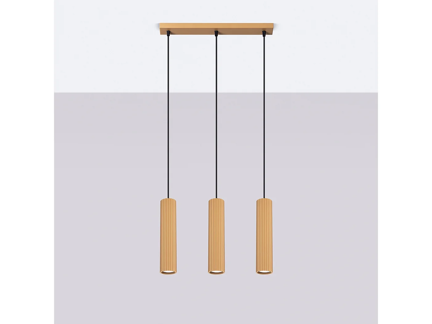 Luminária Pendente Karbon Minimalista, Alumínio - 3 Lichtbronnen - L.45 X H.98 Cm - Dourado