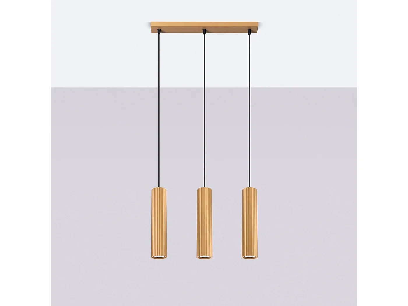 Lampe À Suspension Karbon Minimaliste En Aluminium - 3 Sources Lumineuses - L.45 X H.98 Cm - Doré