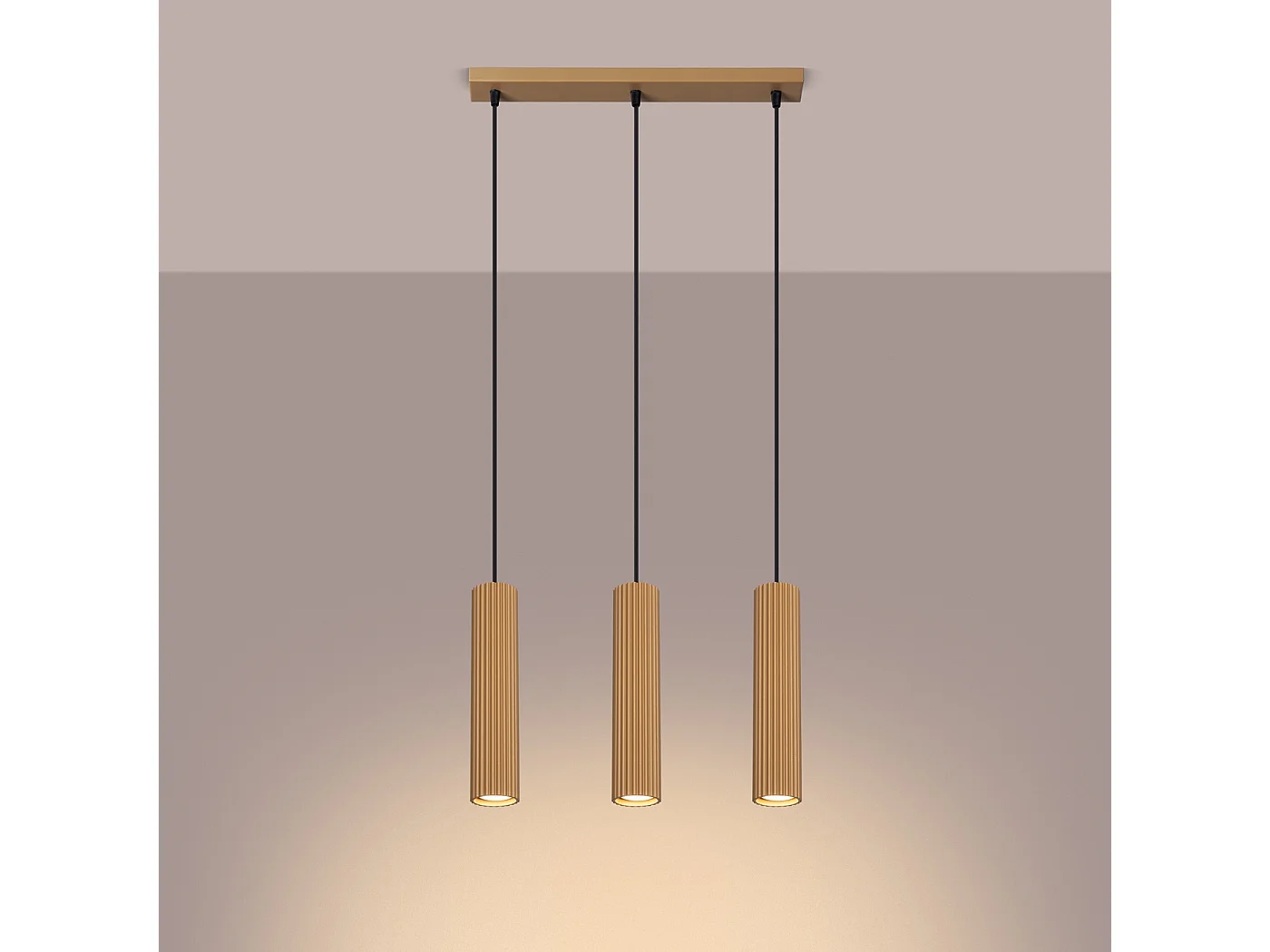 Lampe À Suspension Karbon Minimaliste En Aluminium - 3 Sources Lumineuses - L.45 X H.98 Cm - Doré