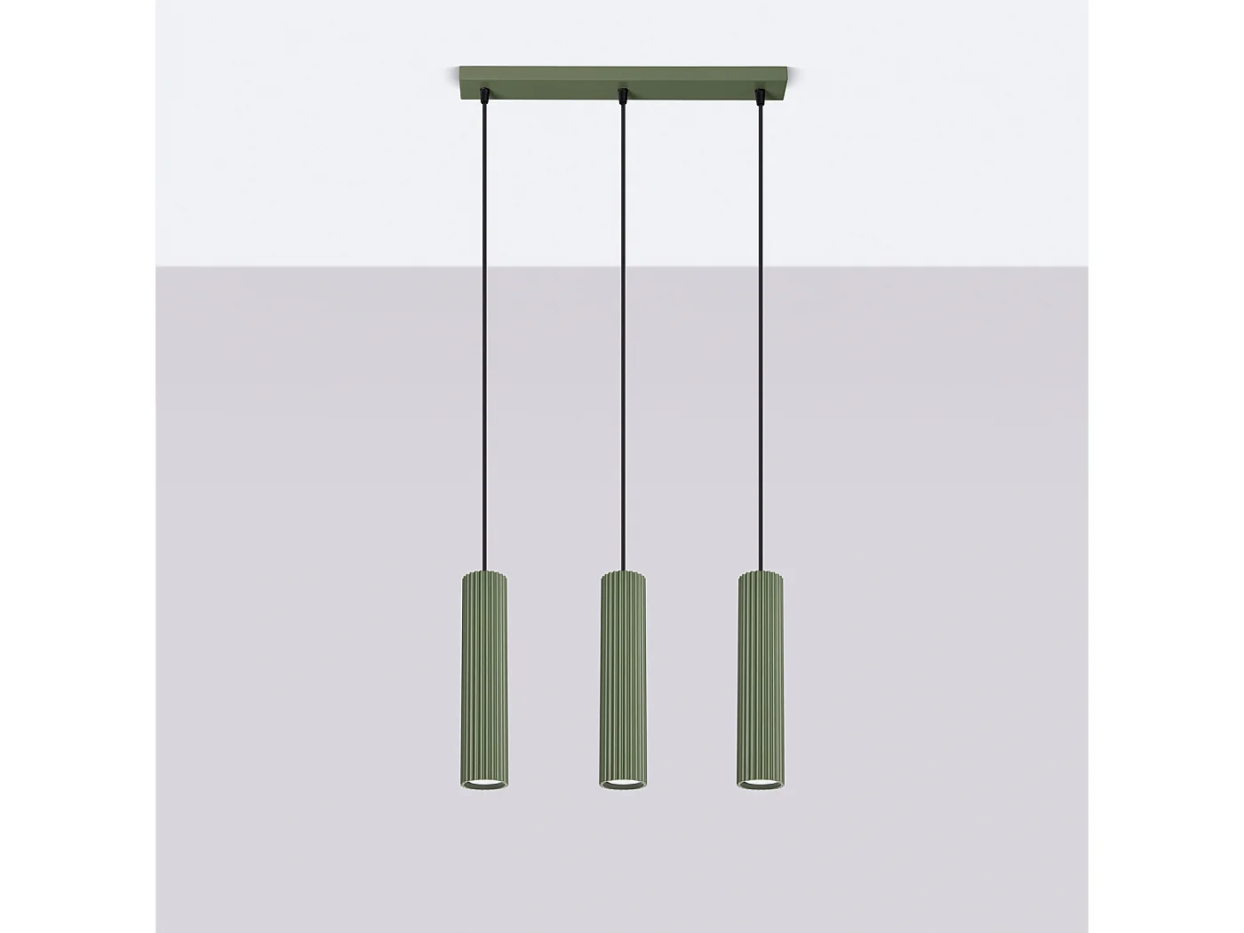 Lámpara Colgante Karbon Minimalista De Aluminio - 3 Fuentes Luminosas - L.45 X A.98 Cm - Verde Oliva