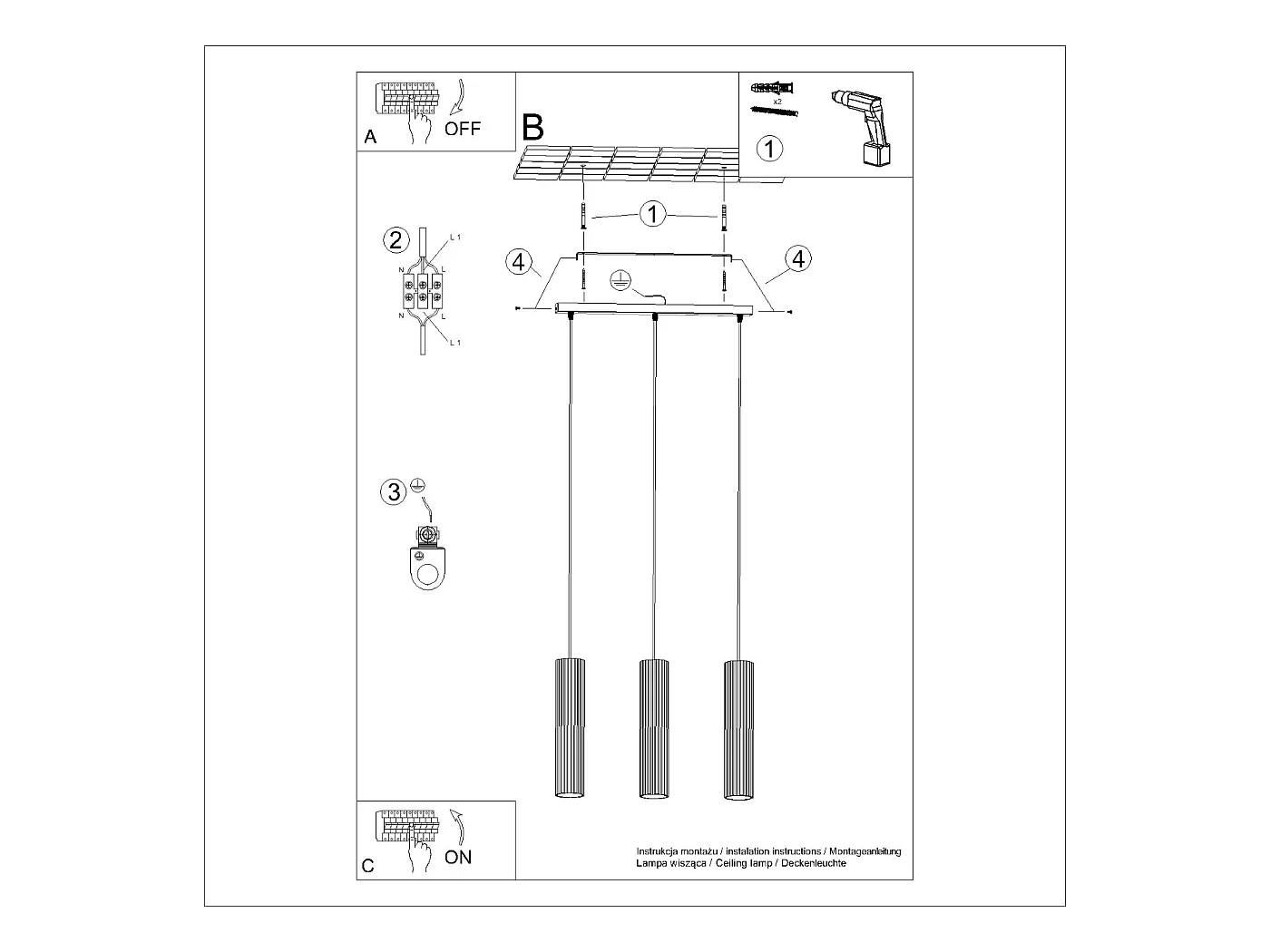 Lampe À Suspension Karbon Minimaliste En Aluminium - 3 Sources Lumineuses - L.45 X H.98 Cm - Vert Olive