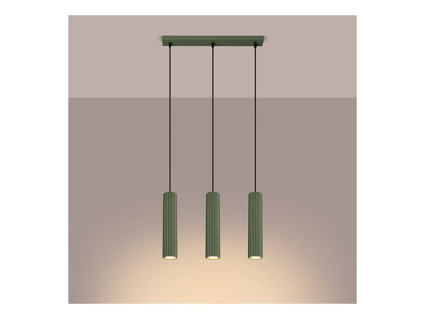 Lampe À Suspension Karbon Minimaliste En Aluminium - 3 Sources Lumineuses - L.45 X H.98 Cm - Vert Olive