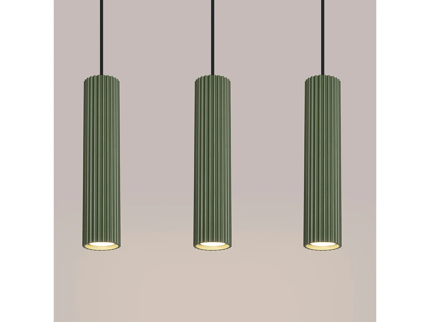 Lampe À Suspension Karbon Minimaliste En Aluminium - 3 Sources Lumineuses - L.45 X H.98 Cm - Vert Olive