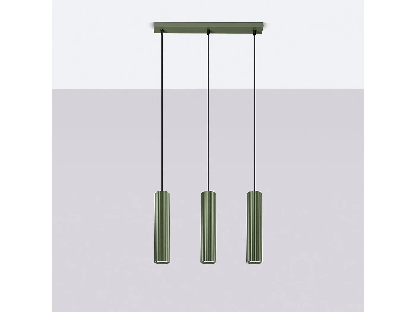 Lampe À Suspension Karbon Minimaliste En Aluminium - 3 Sources Lumineuses - L.45 X H.98 Cm - Vert Olive