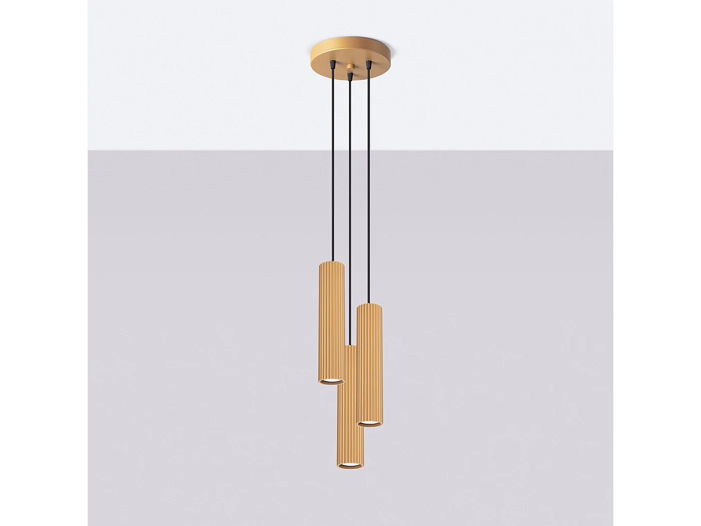 Lampe À Suspension Karbon Minimaliste En Aluminium - 3 Sources Lumineuses - L.19,5 X H.108 Cm - Doré