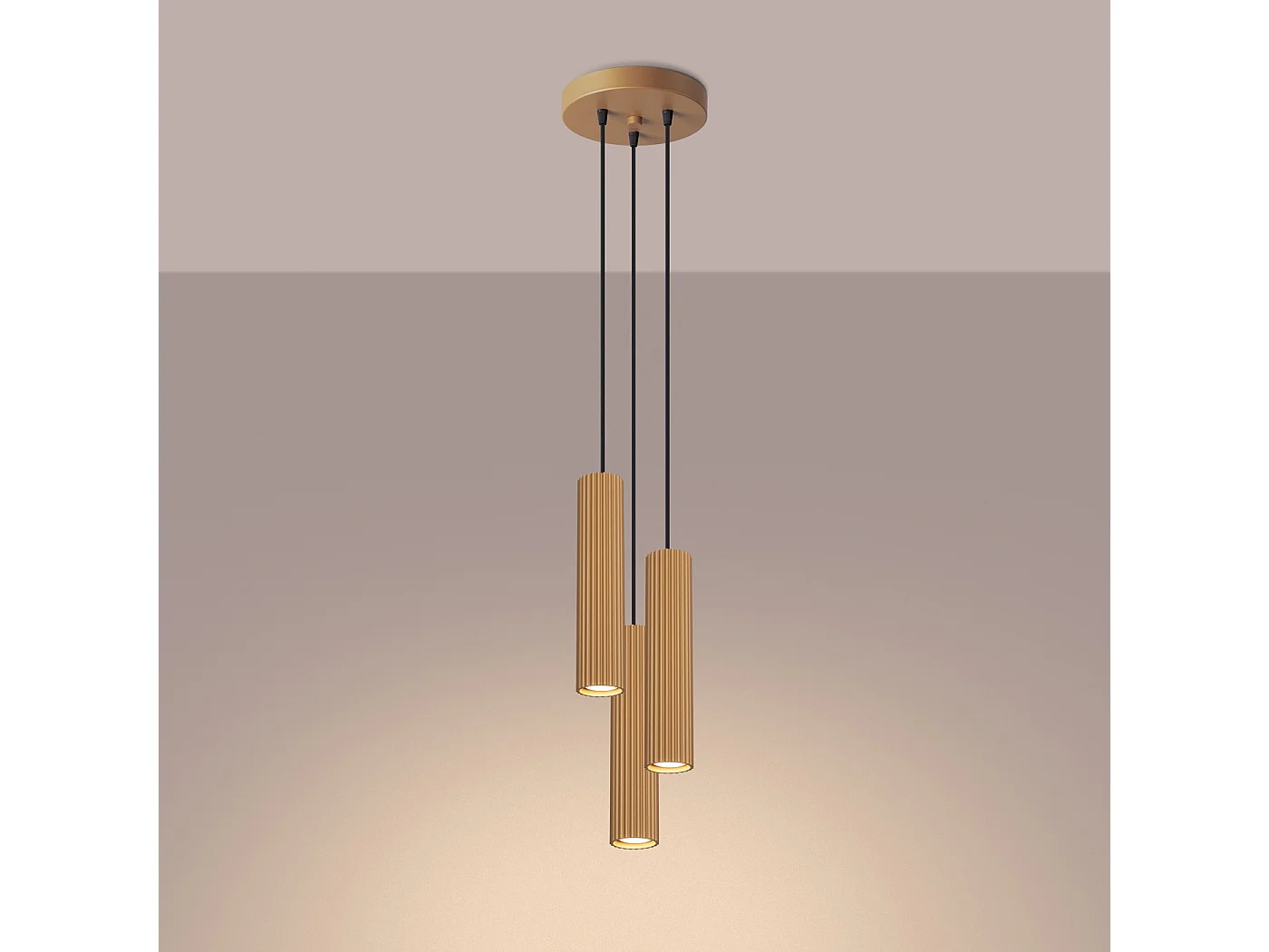 Lampe À Suspension Karbon Minimaliste En Aluminium - 3 Sources Lumineuses - L.19,5 X H.108 Cm - Doré