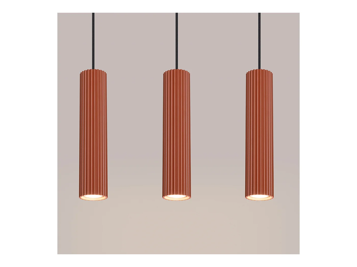 Lampe À Suspension Karbon Minimaliste En Aluminium - 3 Sources Lumineuses - L.45 X H.98 Cm - Ocre Rouge