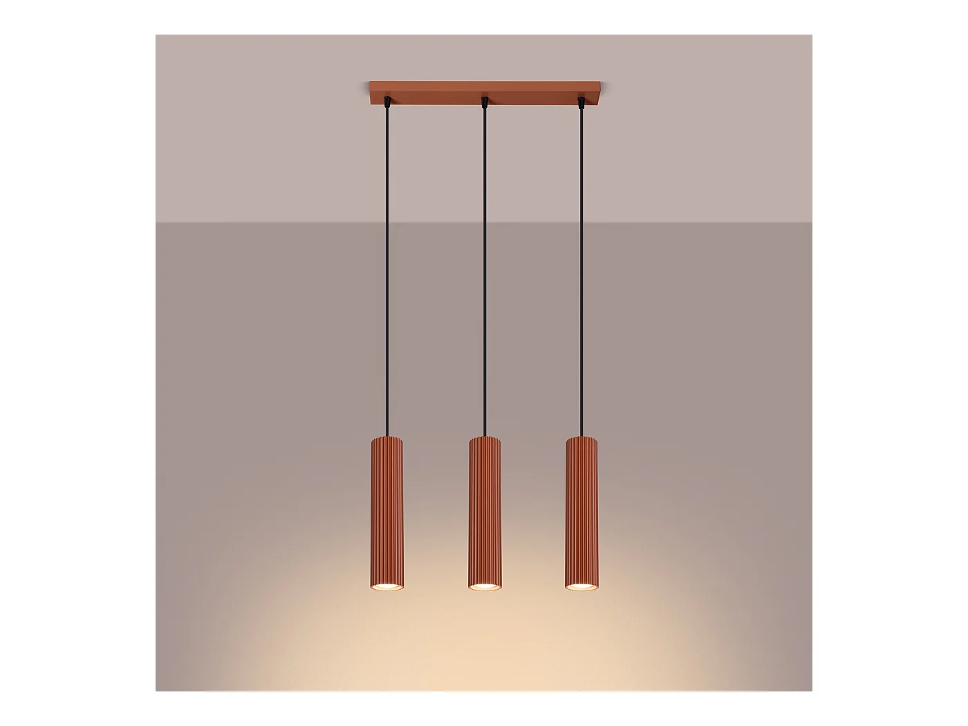 Lampe À Suspension Karbon Minimaliste En Aluminium - 3 Sources Lumineuses - L.45 X H.98 Cm - Ocre Rouge