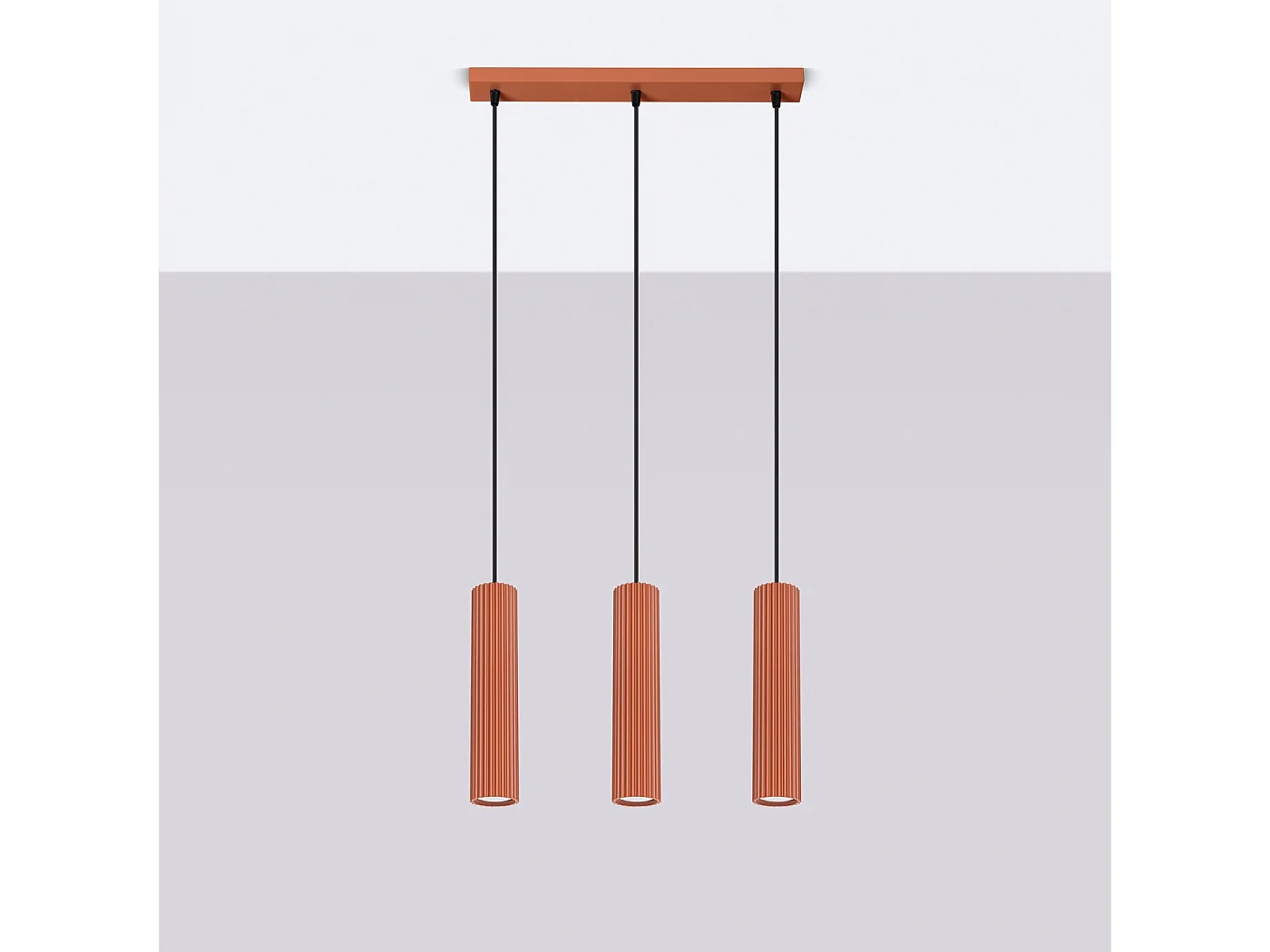 Lampe À Suspension Karbon Minimaliste En Aluminium - 3 Sources Lumineuses - L.45 X H.98 Cm - Ocre Rouge