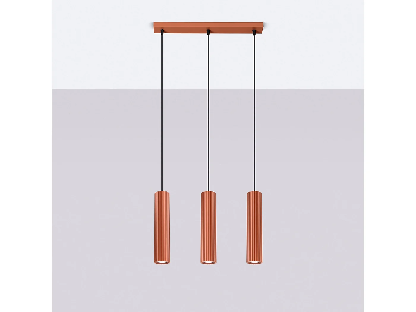 Lampe À Suspension Karbon Minimaliste En Aluminium - 3 Sources Lumineuses - L.45 X H.98 Cm - Ocre Rouge