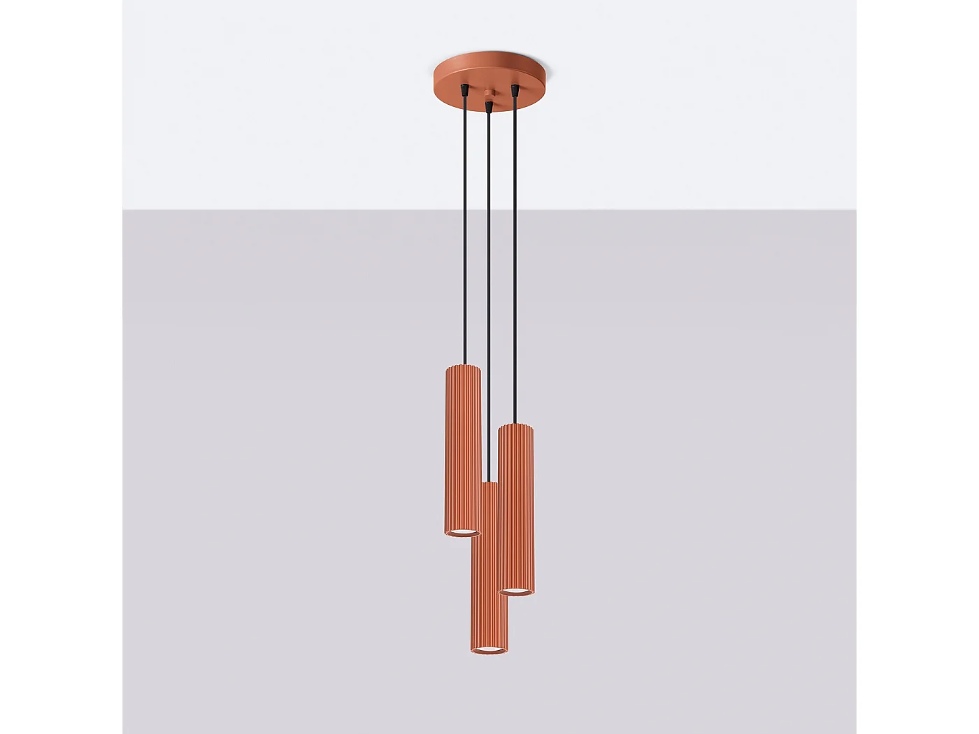 Lampe À Suspension Karbon Minimaliste En Aluminium - 3 Sources Lumineuses - L.19,5 X H.108 Cm - Ocre Rouge