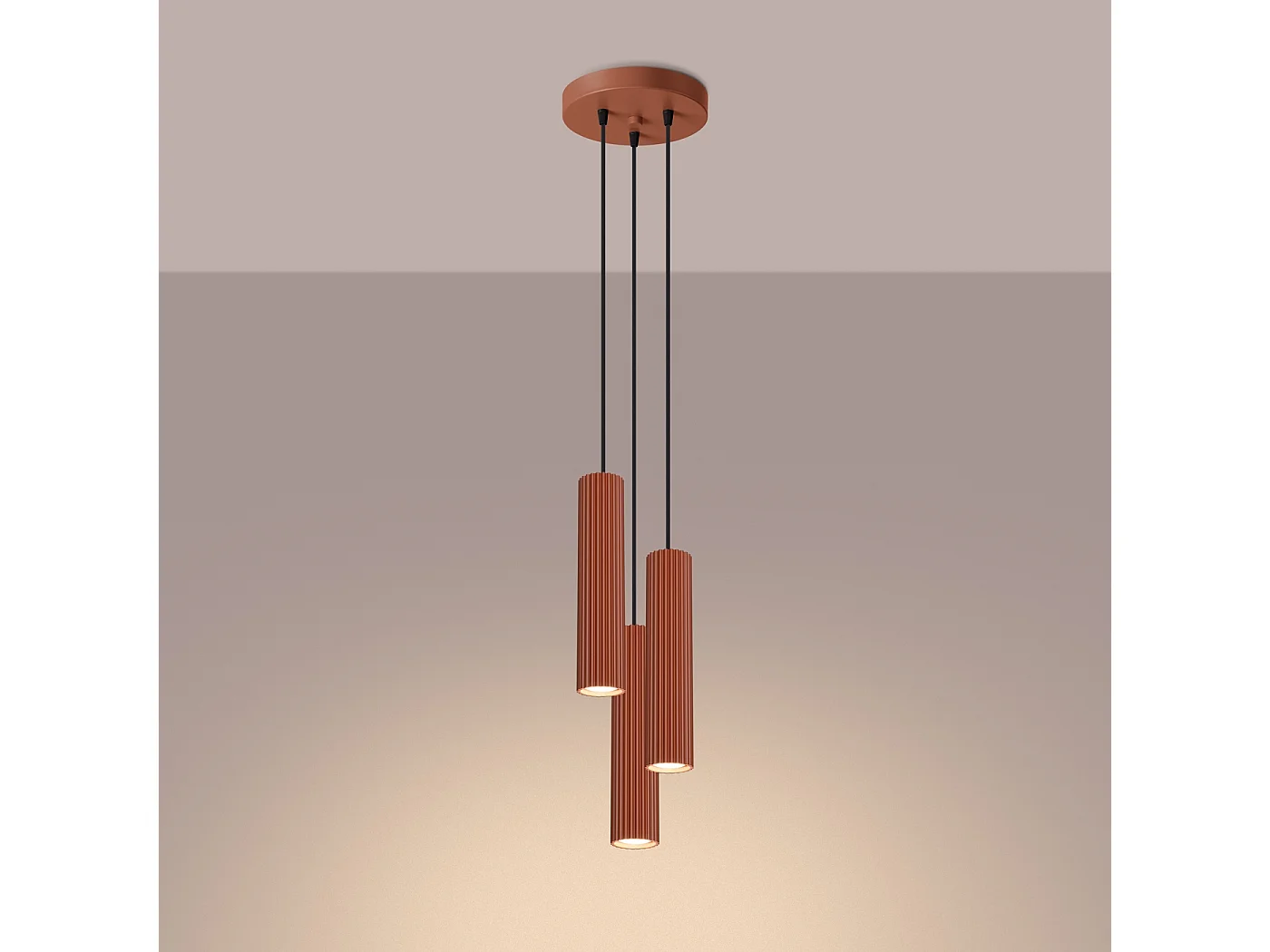 Lampe À Suspension Karbon Minimaliste En Aluminium - 3 Sources Lumineuses - L.19,5 X H.108 Cm - Ocre Rouge