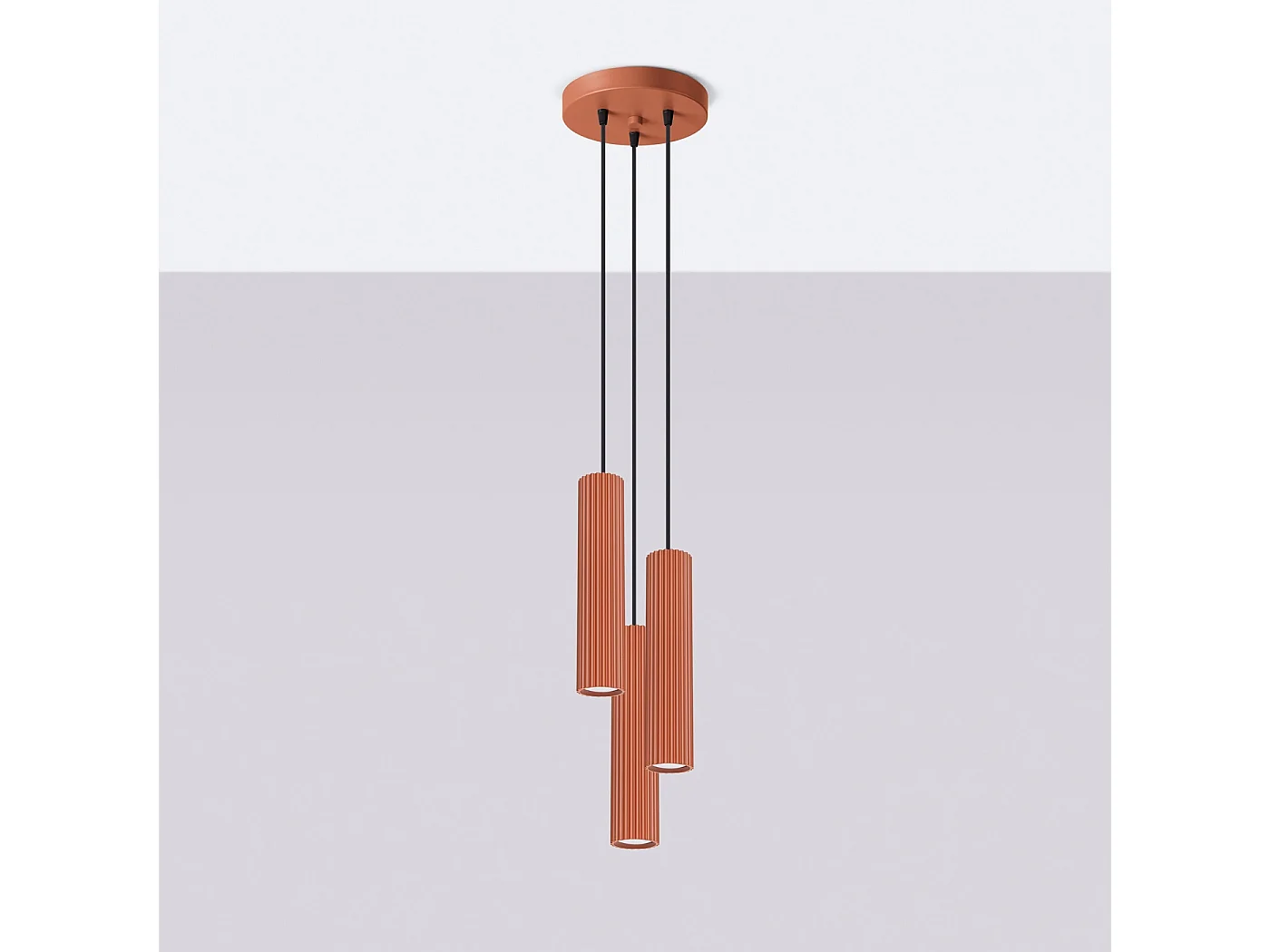 Lampe À Suspension Karbon Minimaliste En Aluminium - 3 Sources Lumineuses - L.19,5 X H.108 Cm - Ocre Rouge