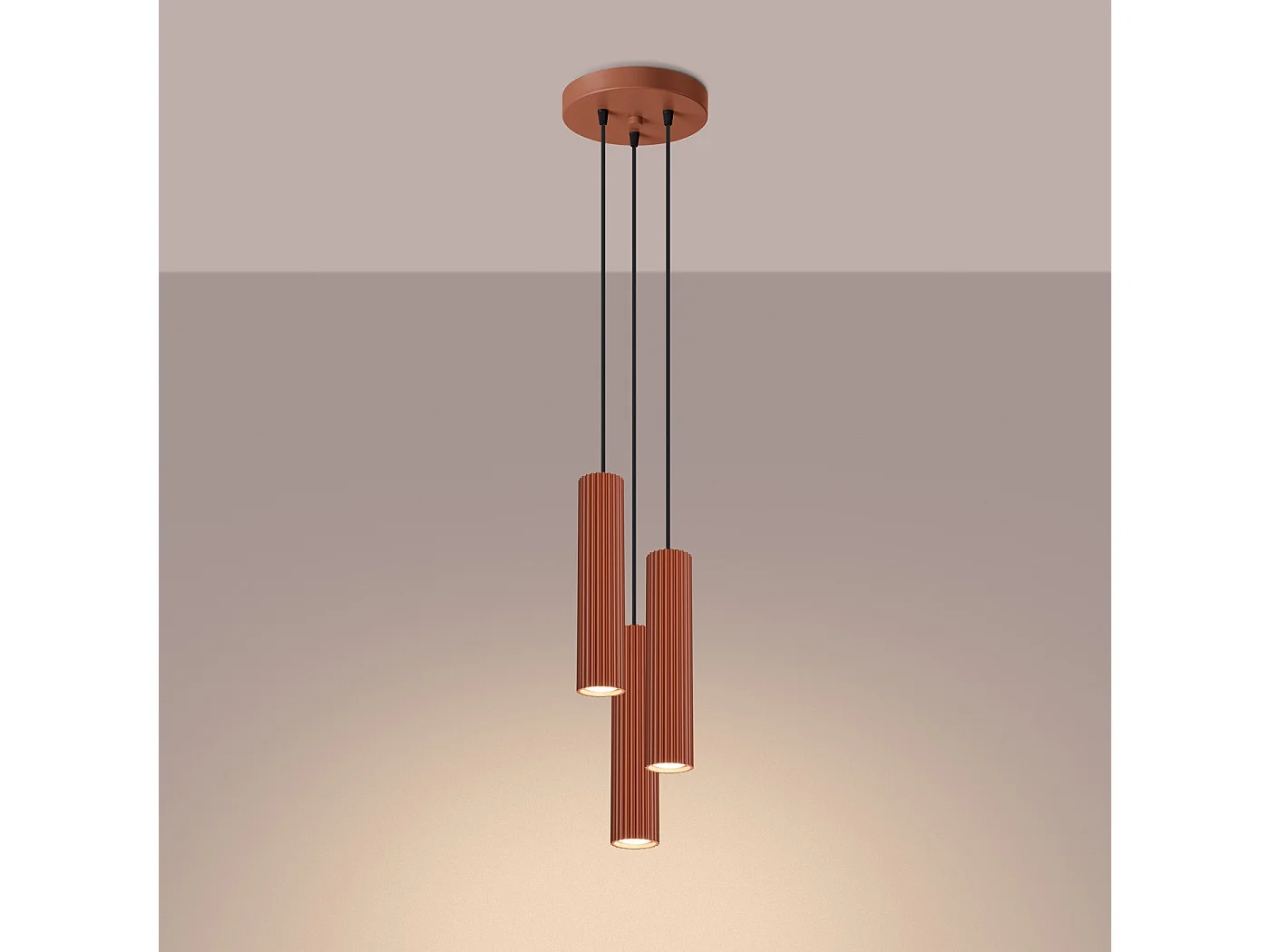 Lampe À Suspension Karbon Minimaliste En Aluminium - 3 Sources Lumineuses - L.19,5 X H.108 Cm - Ocre Rouge