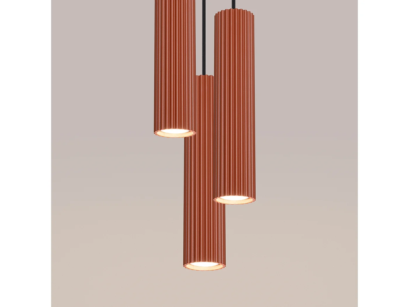 Lampe À Suspension Karbon Minimaliste En Aluminium - 3 Sources Lumineuses - L.19,5 X H.108 Cm - Ocre Rouge