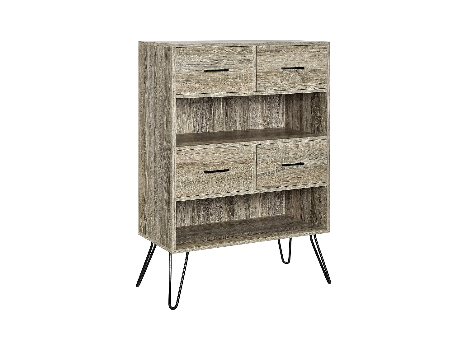 Landon | Libreria con 4 cassetti in effetto rovere grigio invecchiato