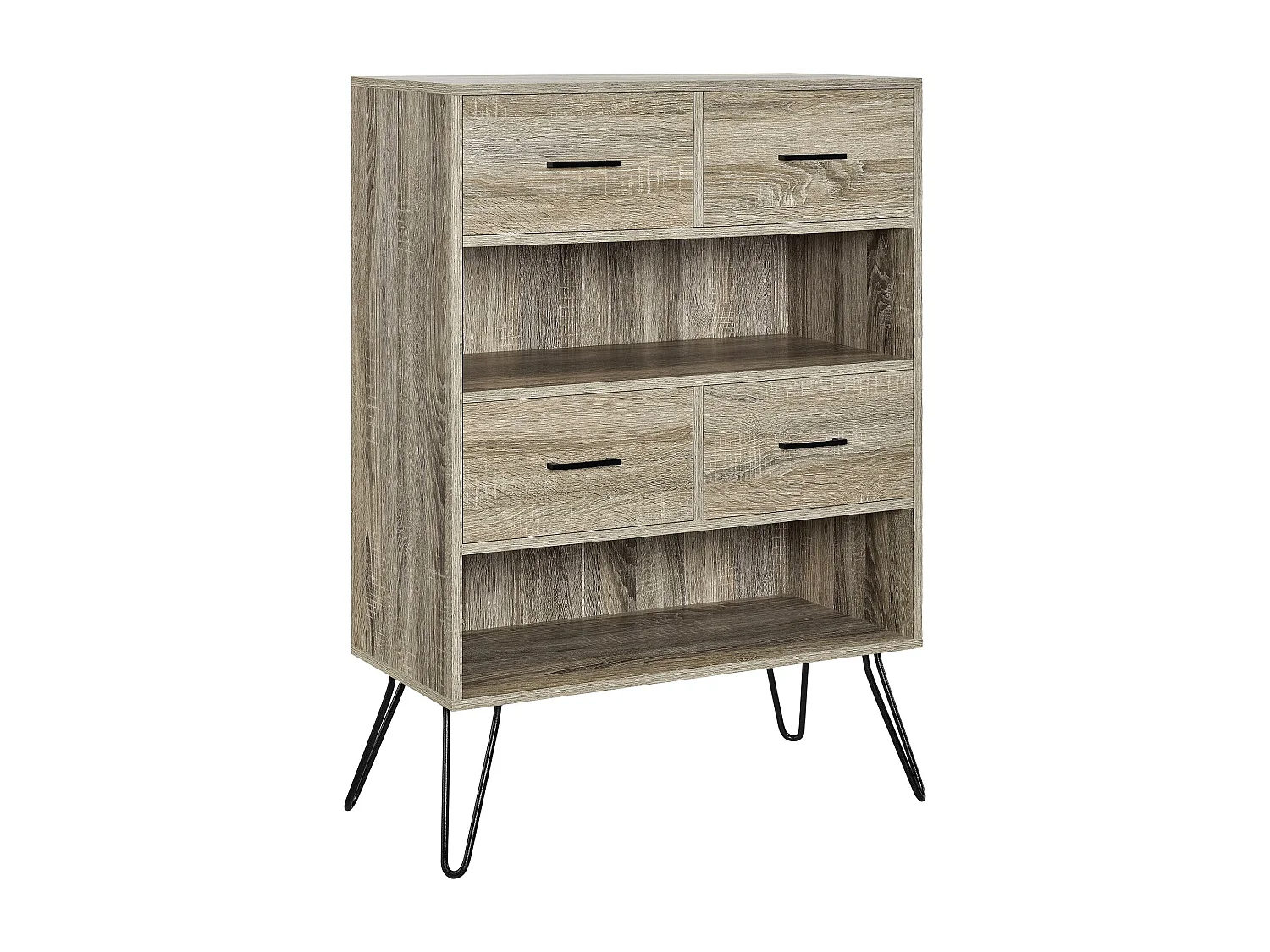 Landon | Bibliothèque avec 4 bacs en aspect chêne gris vieilli