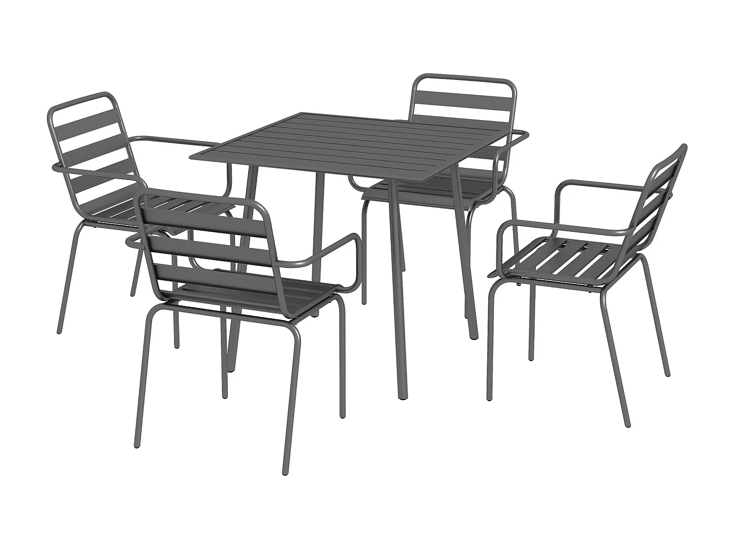 Salon de jardin 4 places 5 pièces - table à manger 4 chaises empilables - acier thermolaqué gris