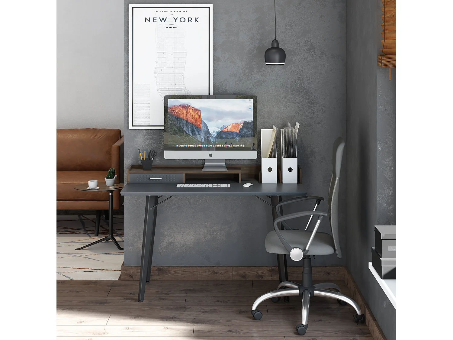 Memphis | Scrivania con 1 cassetto in effetto legno grigio