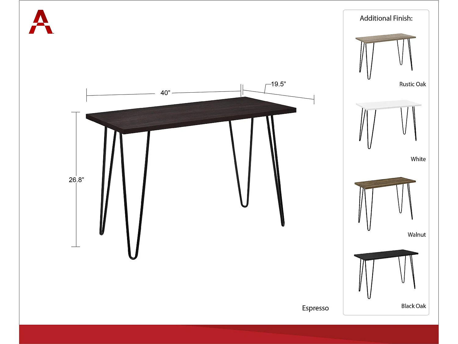 Owen | Bureau d'ordinateur en aspect chêne avec pieds en métal noir