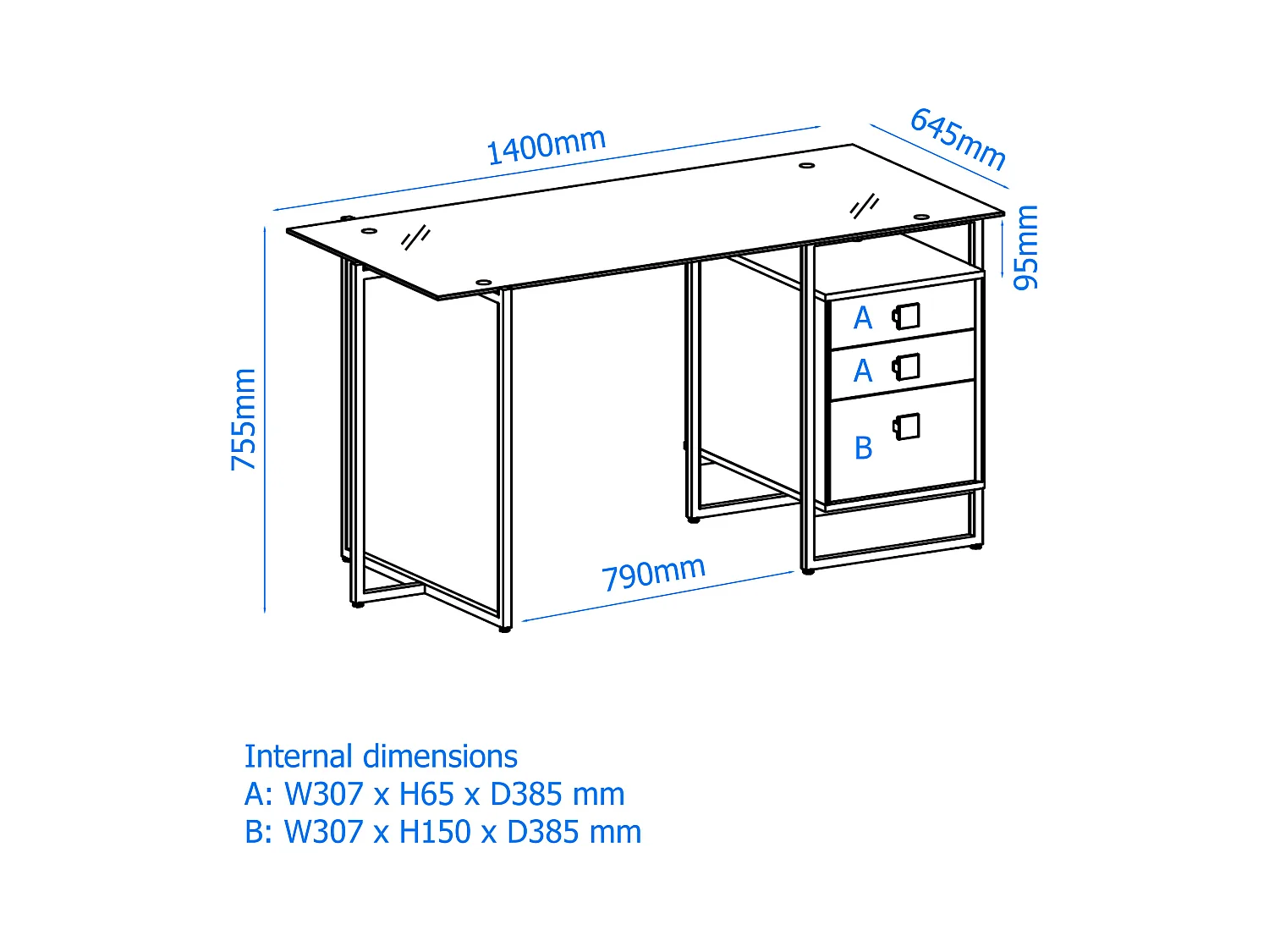 Morgan | Bureau avec plateau en verre et cadre en métal doré