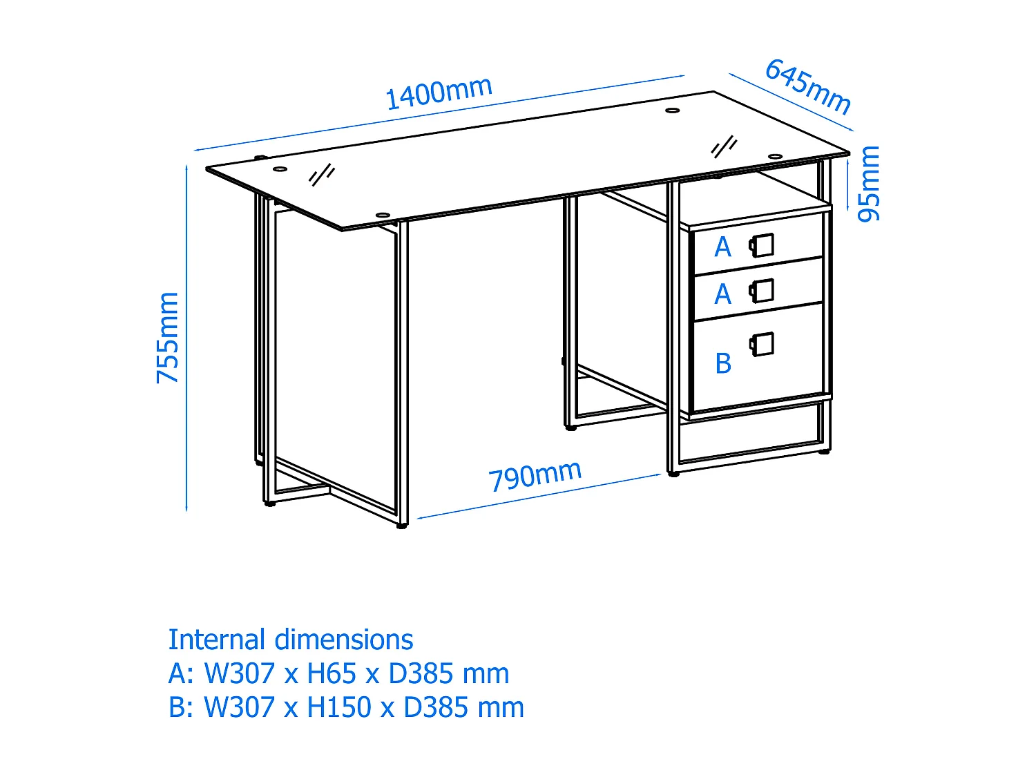 Morgan | Bureau avec plateau en verre et cadre en métal doré