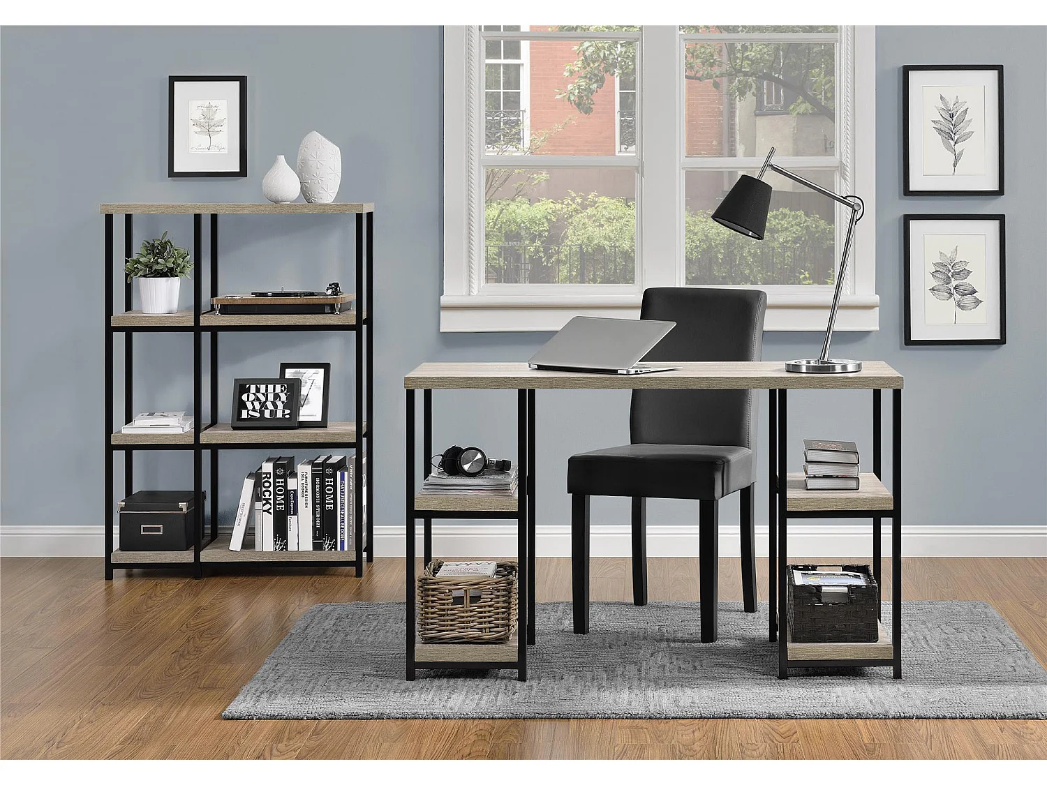 Elmwood | Bureau avec 4 étagères en aspect chêne