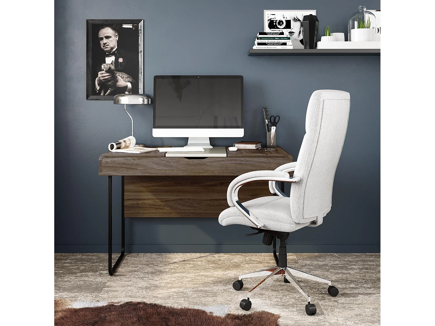 Dorset | Bureau avec rangement en aspect noyer