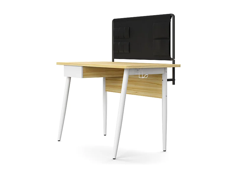 Freemont | Bureau en blanc avec rangement en tissu noir
