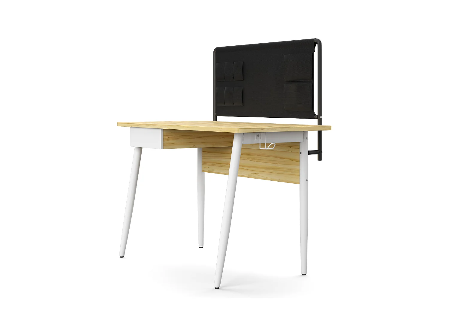 Freemont | Bureau en blanc avec rangement en tissu noir