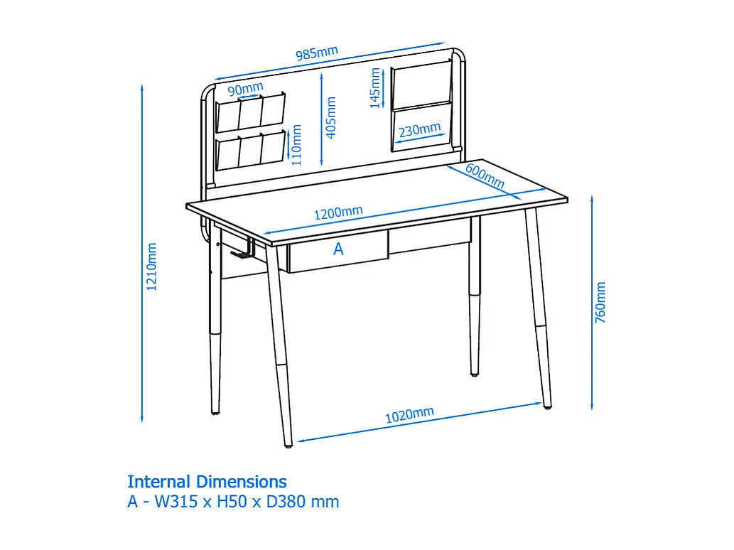 Freemont | Bureau en blanc avec rangement en tissu noir