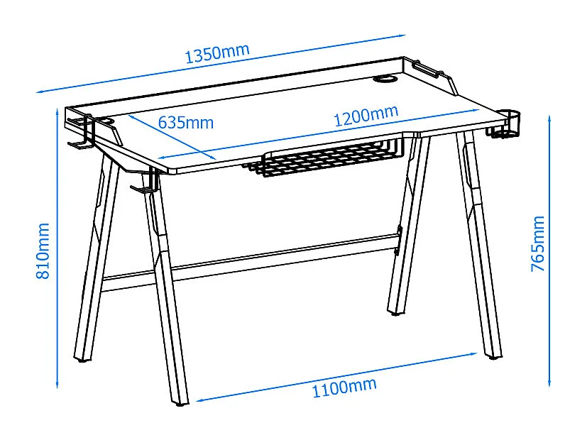 Fuego | Escritorio de juego con estructura de metal negro/rojo