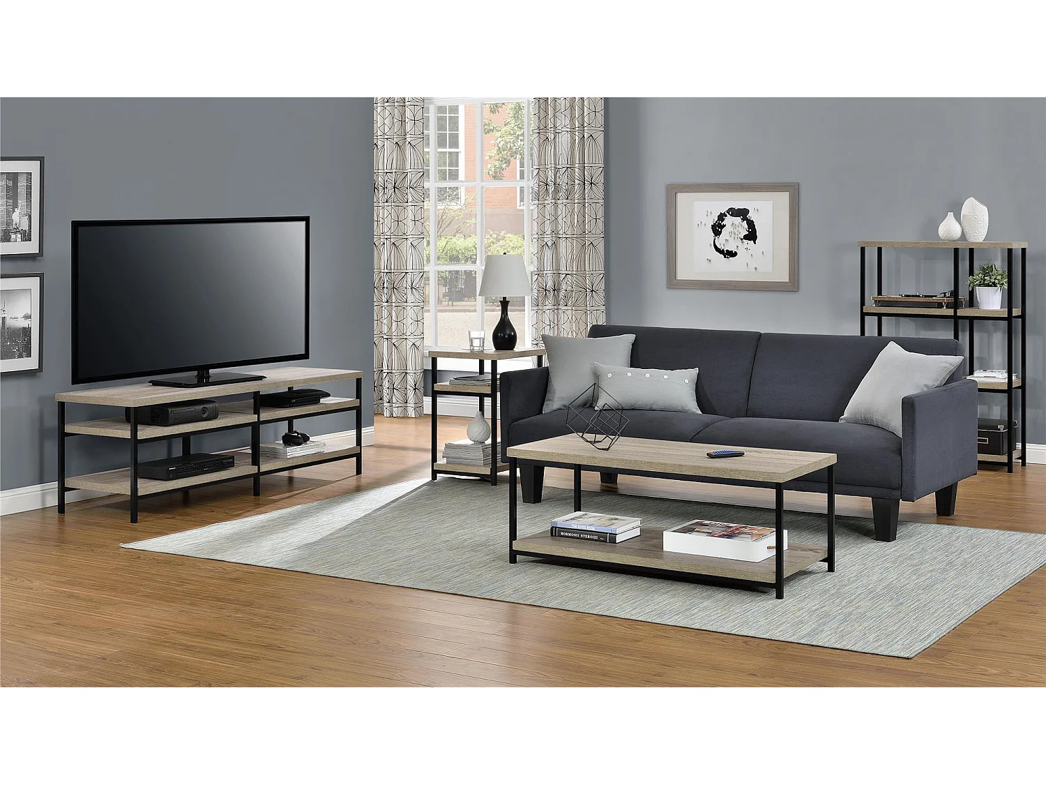 Elmwood | Mobile TV con 4 ripiani in effetto rovere