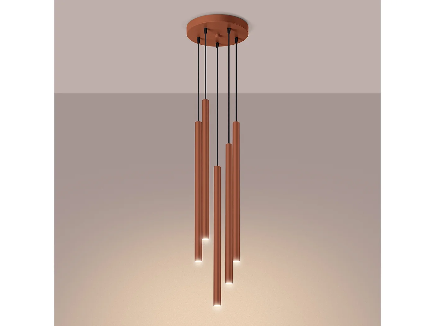 Lampe À Suspension Pastelo Moderne En Acier - 5 Sources Lumineuses - L.25 X H.104 Cm - Ocre Rouge