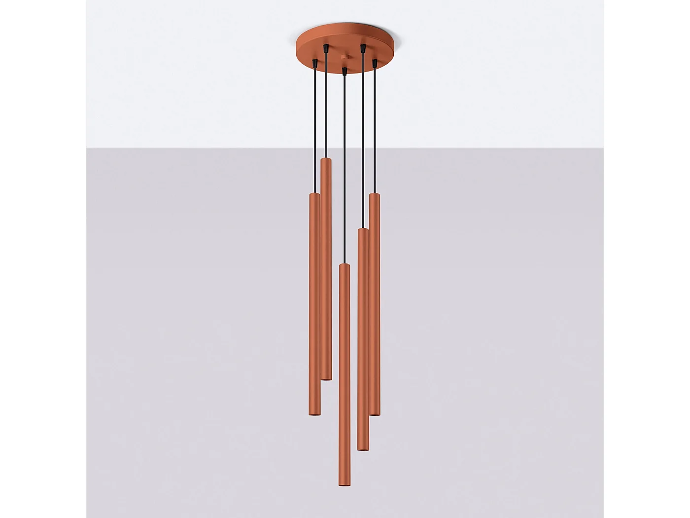 Lampada a sospensione PASTELO moderno di acciaio - 5 sorgenti luminose - L.25 x A.104 cm - ocra rossa