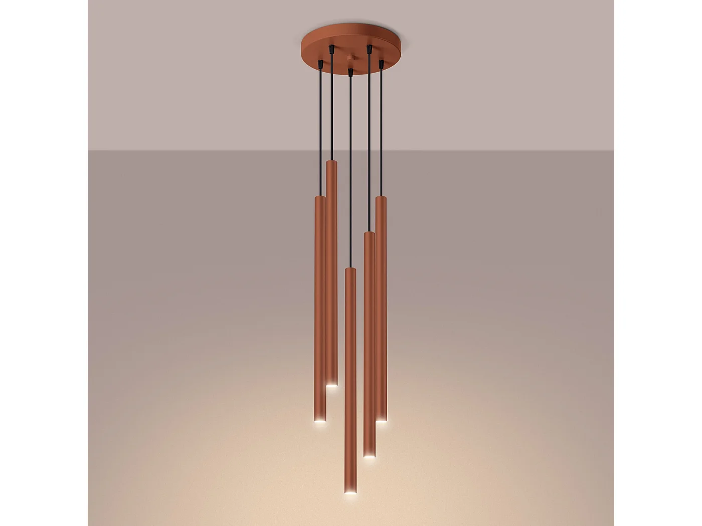 Lampada a sospensione PASTELO moderno di acciaio - 5 sorgenti luminose - L.25 x A.104 cm - ocra rossa