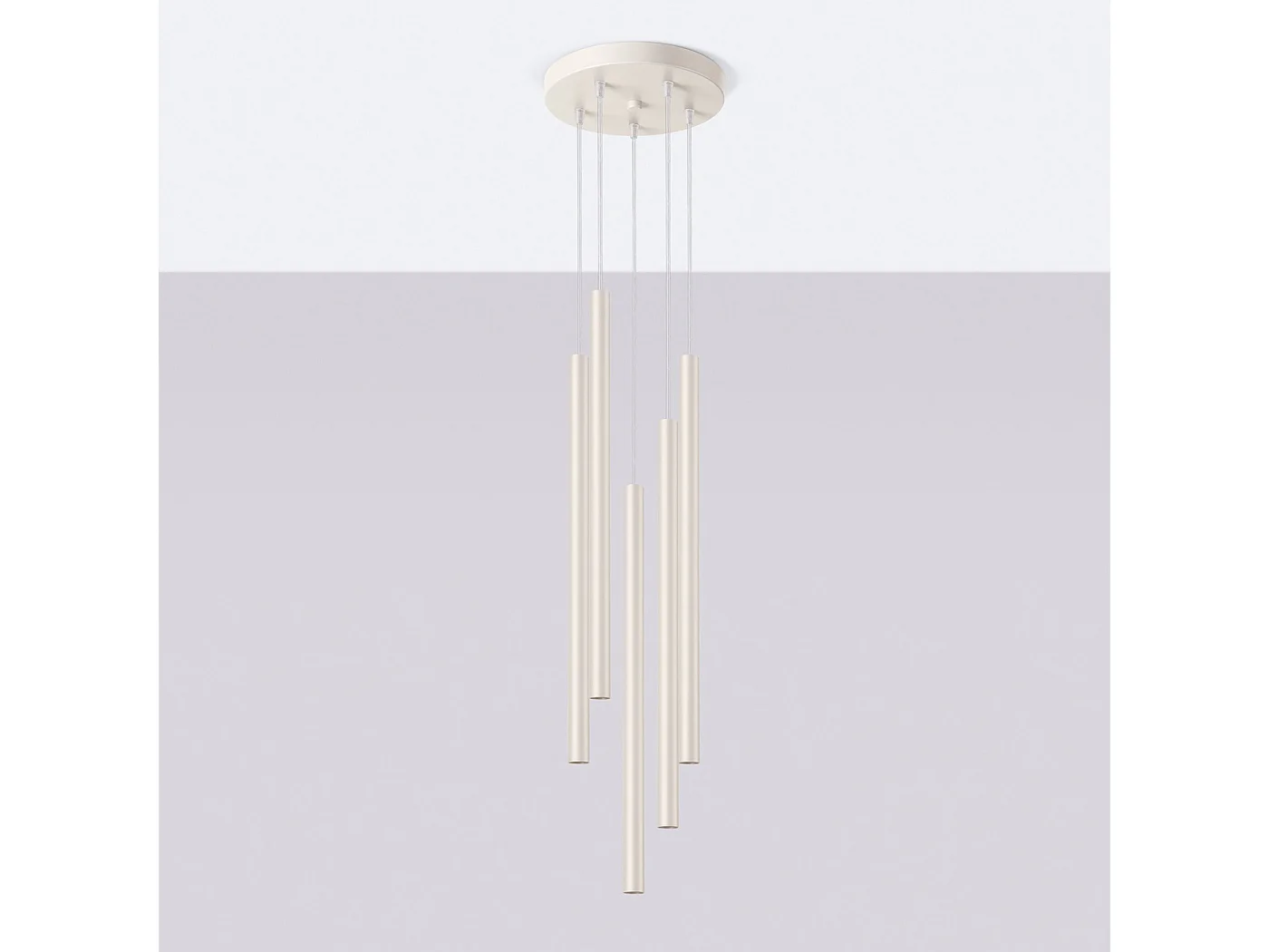 Lampada a sospensione PASTELO moderno di acciaio - 5 sorgenti luminose - L.25 x A.104 cm - beige