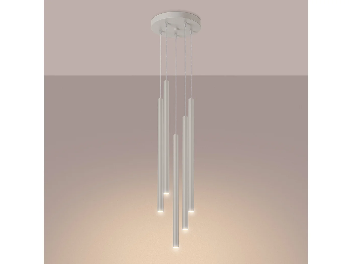 Lampada a sospensione PASTELO moderno di acciaio - 5 sorgenti luminose - L.25 x A.104 cm - beige