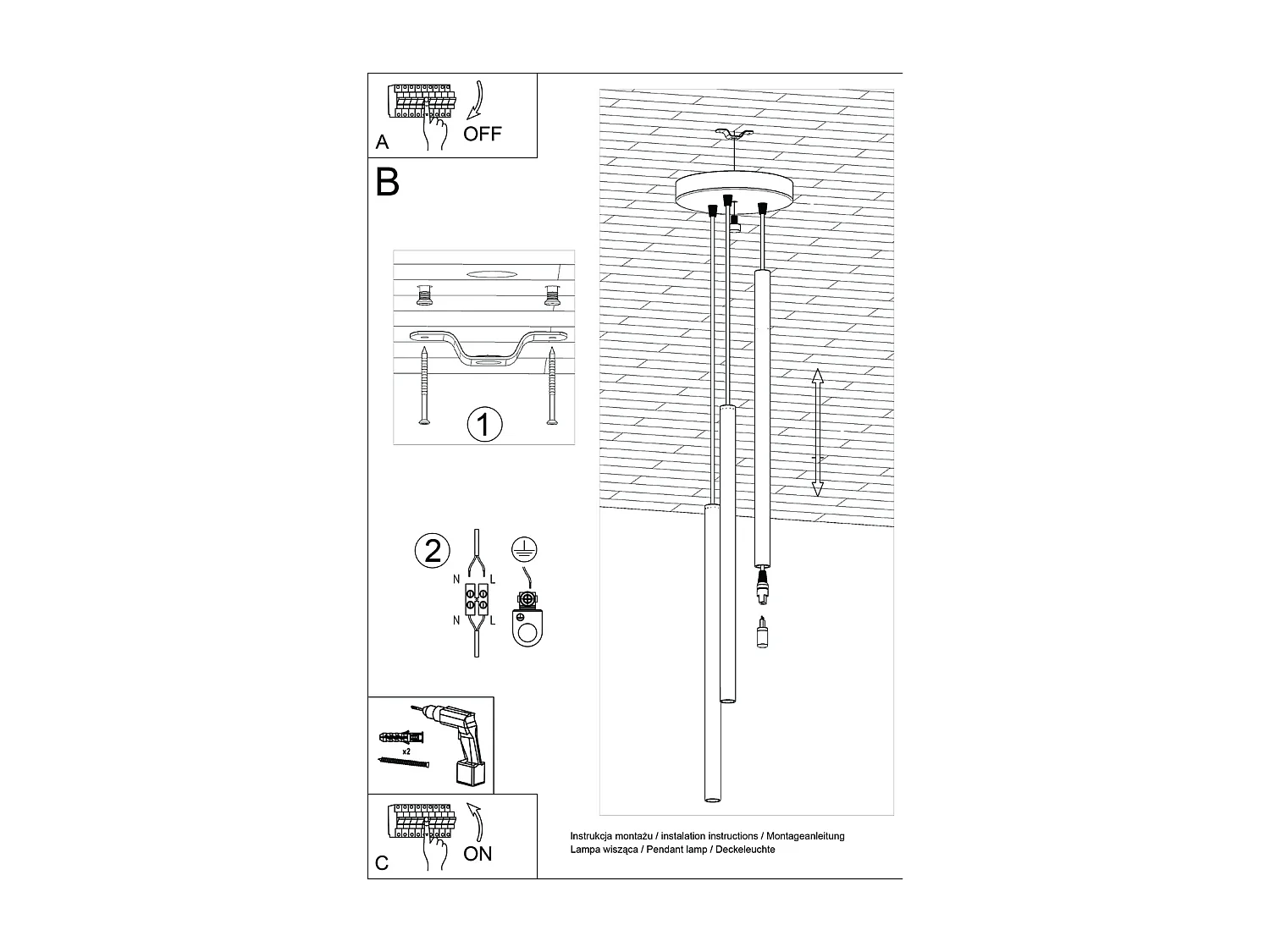 Hanglamp Pastelo Modern Van  - 3 Lichtbronnen - L.19,5 X H.104 Cm - Olijfgroen