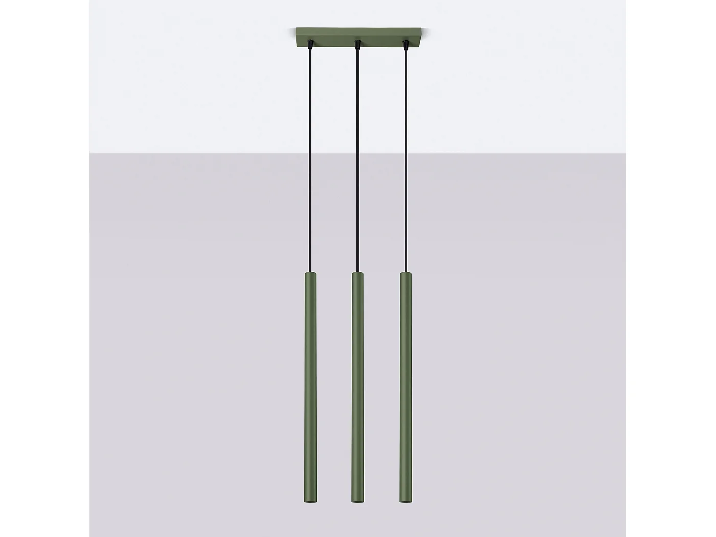 Lampe À Suspension Pastelo Moderne En Acier - 3 Sources Lumineuses - L.19,5 X H.104 Cm - Vert Olive