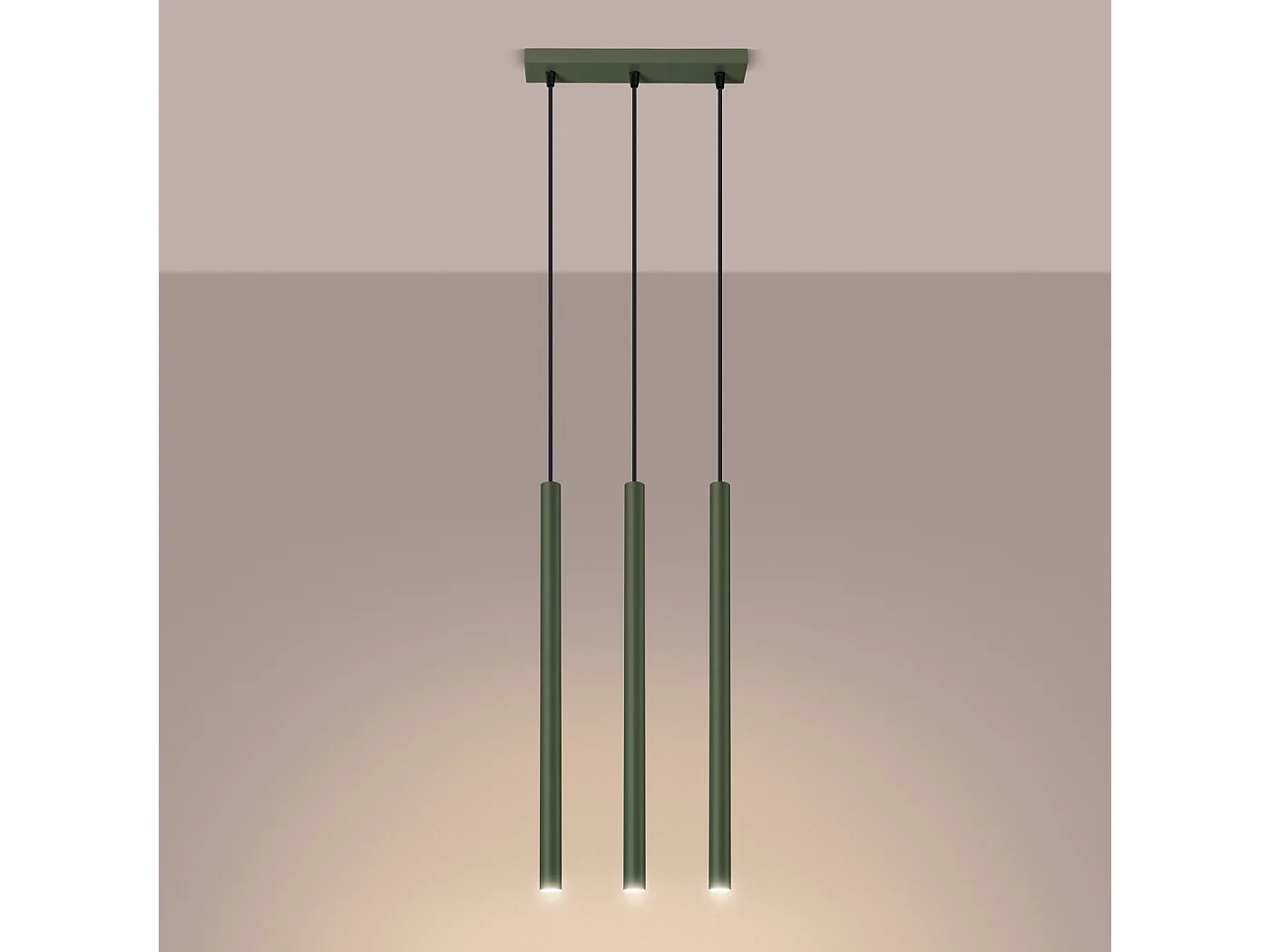 Lampe À Suspension Pastelo Moderne En Acier - 3 Sources Lumineuses - L.19,5 X H.104 Cm - Vert Olive