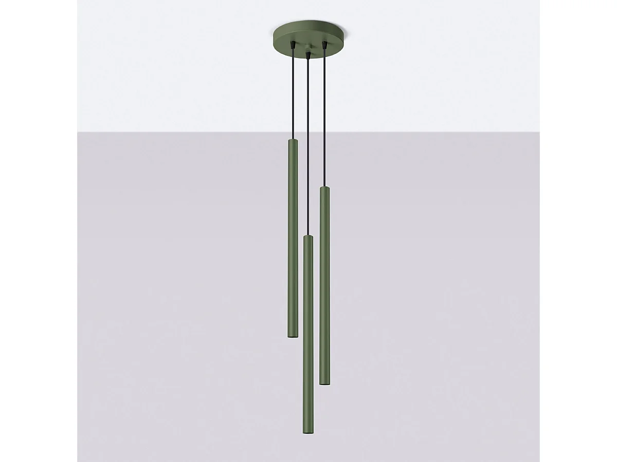 Lampe À Suspension Pastelo Moderne En Acier - 3 Sources Lumineuses - L.19,5 X H.104 Cm - Vert Olive